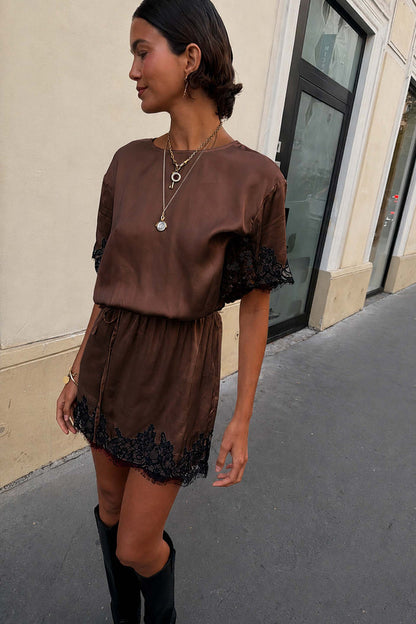Chocolate & Black Lace T-Shirt Dress