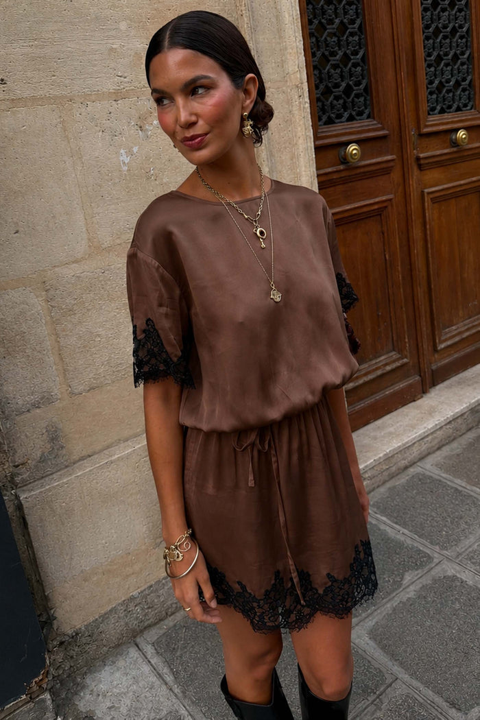 Chocolate & Black Lace T-Shirt Dress
