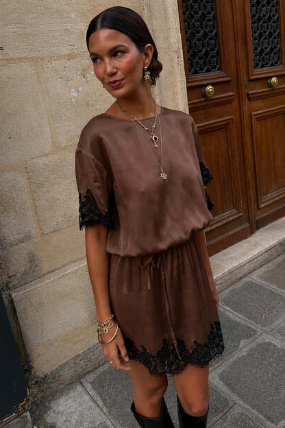 Chocolate & Black Lace T-Shirt Dress