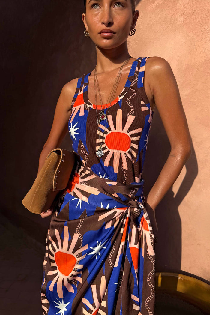 Chocolate & Blue Sun Scoop Neck Tank