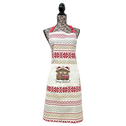 Christmas apron with Merry Christmas Highland cows and a nordic snowflake pattern