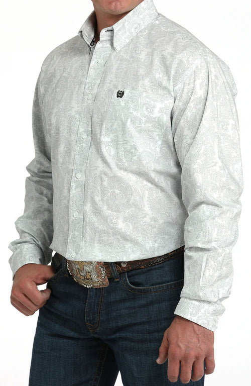 Cinch White Paisley Print Long Sleeve Shirt