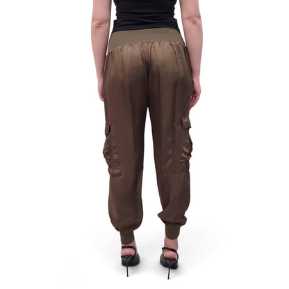 CINQ À SEPT ARMY GREEN SATIN CARGO PANTS - SIZE L