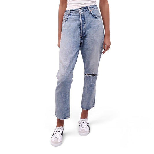 CITIZENS OF HUMANITY LIGHT WASH DISTRESSED 'CHARLOTTE CROP HIGH RISE STRAIGHT' JEANS - SIZE 29