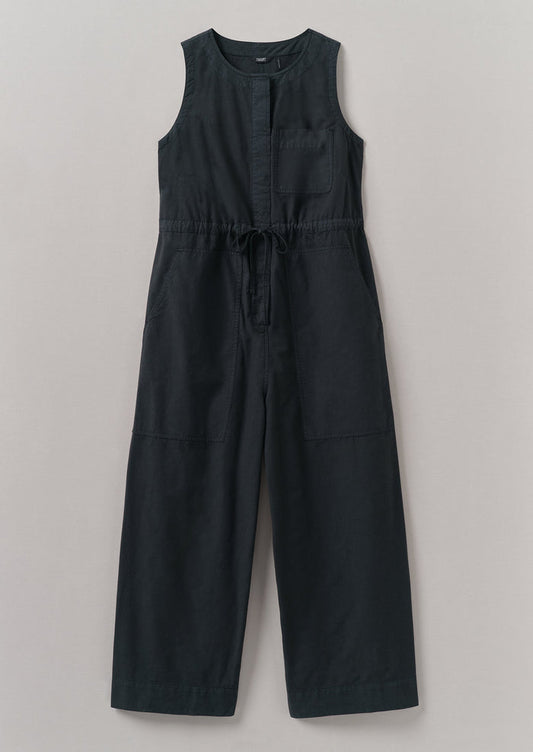 Cotton Linen Wide Leg Jumpsuit | Soft Black