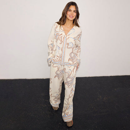 Cream Octopus Button Through Pyjamas with a nautical print and relaxed fit, designed in-house for feel good dressing.