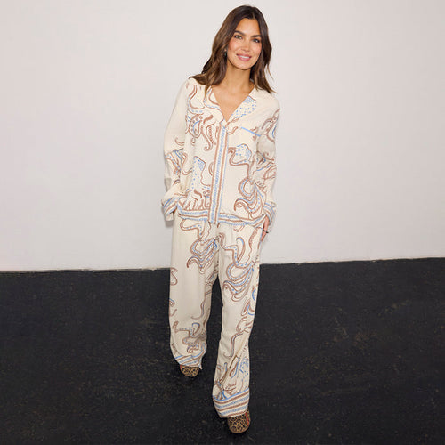 Cream Octopus Button Through Pyjamas with a nautical print and relaxed fit, designed in-house for feel good dressing.
