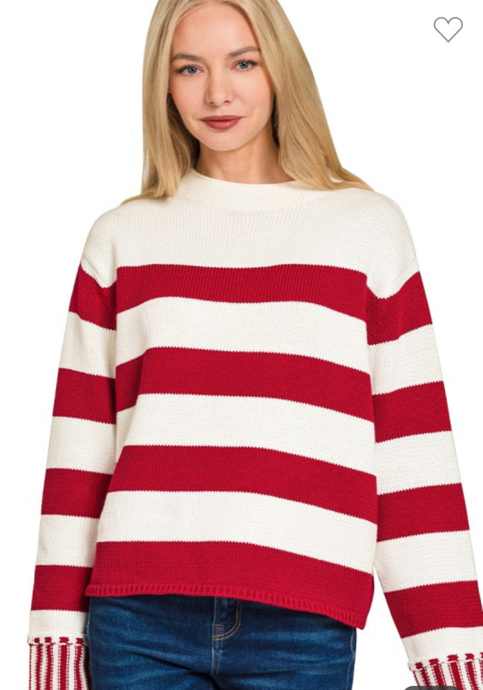 Crimson/cream striped sweater
