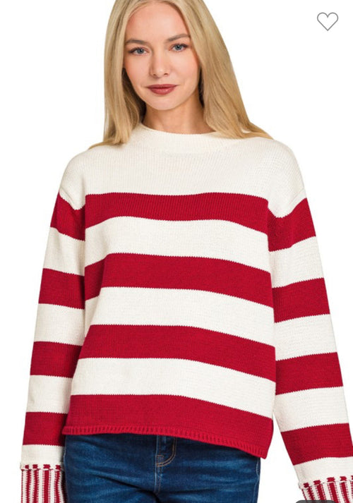 Crimson/cream striped sweater