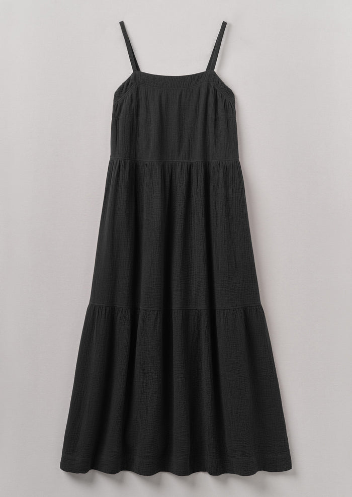 Crinkle Cotton Gauze Tiered Dress | Black Pepper