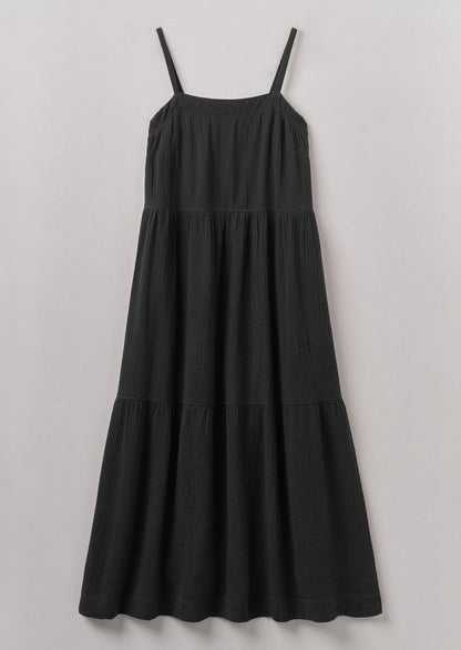 Crinkle Cotton Gauze Tiered Dress | Black Pepper