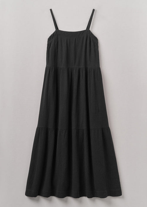 Crinkle Cotton Gauze Tiered Dress | Black Pepper