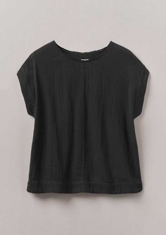 Crinkle Cotton Gauze Top | Black Pepper
