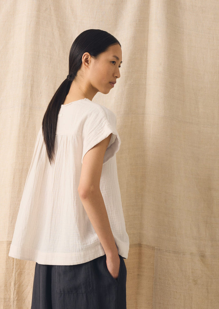 Crinkle Cotton Gauze Top | Oat