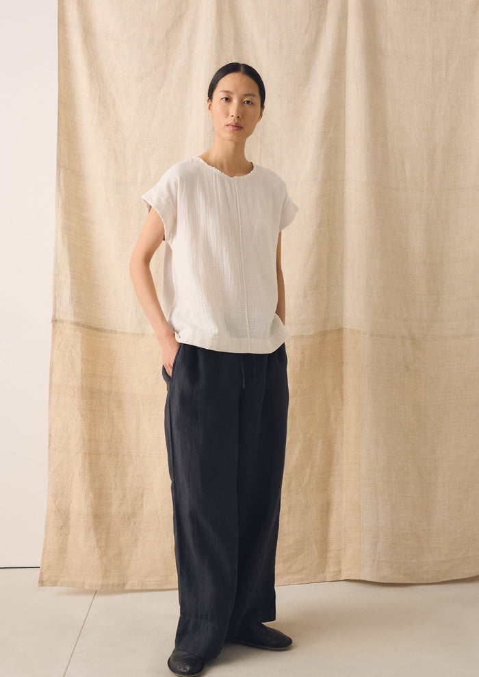 Crinkle Cotton Gauze Top | Oat