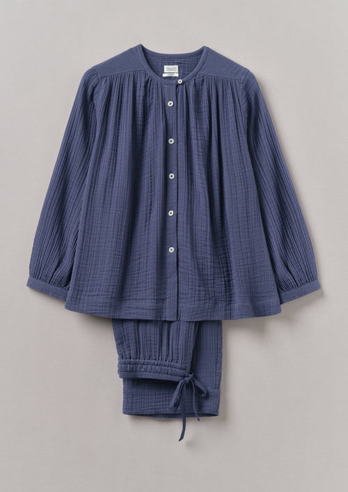 Crinkle Cotton Pyjamas | Shadow Blue