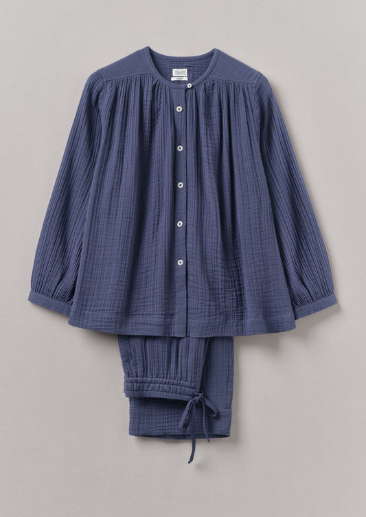 Crinkle Cotton Pyjamas | Shadow Blue