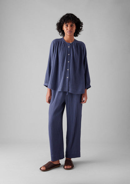 Crinkle Cotton Pyjamas | Shadow Blue