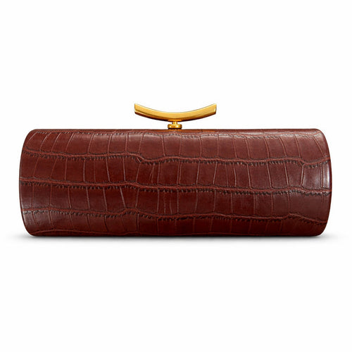 croc-effect cylinder clutch with gold chain – ARDEN