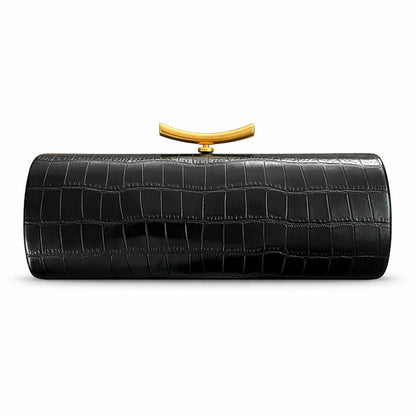 croc-effect cylinder clutch with gold chain – ARDEN
