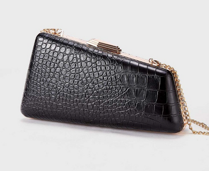croco-embossed evening clutch with chain strap – MORIXA