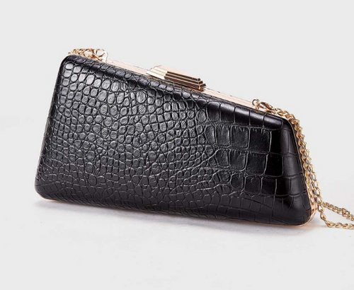 croco-embossed evening clutch with chain strap – MORIXA