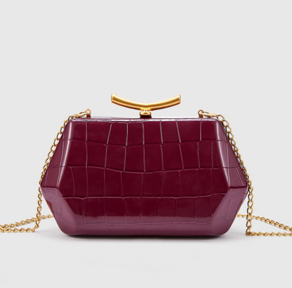 croco-embossed hard-case clutch with gold clasp – BORDEAUX