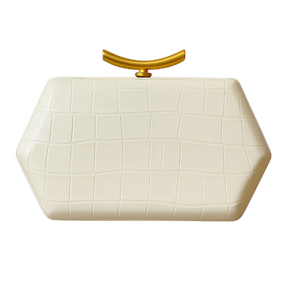 croco-embossed hard-case clutch with gold clasp – BORDEAUX