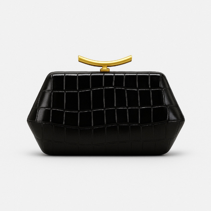 croco-embossed hard-case clutch with gold clasp – BORDEAUX