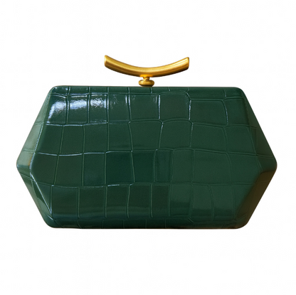 croco-embossed hard-case clutch with gold clasp – BORDEAUX
