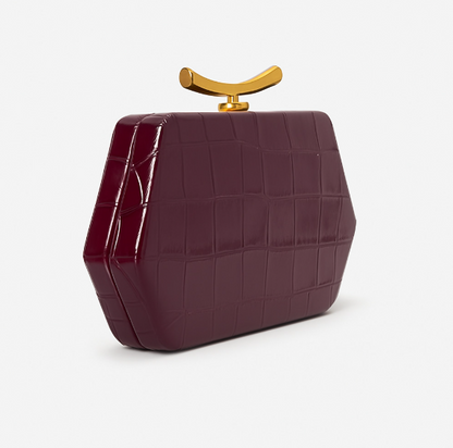 croco-embossed hard-case clutch with gold clasp – BORDEAUX
