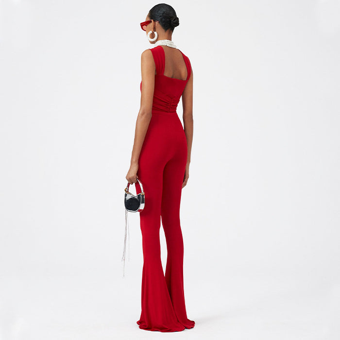 cut-out rose detail bodysuit with flared pants – SCARLETT