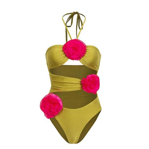 cut-out rose halter one-piece with mini wrap skirt – ROSE