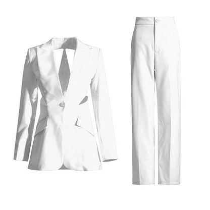 cut-out tailored blazer with straight-leg pants set – NOIRE