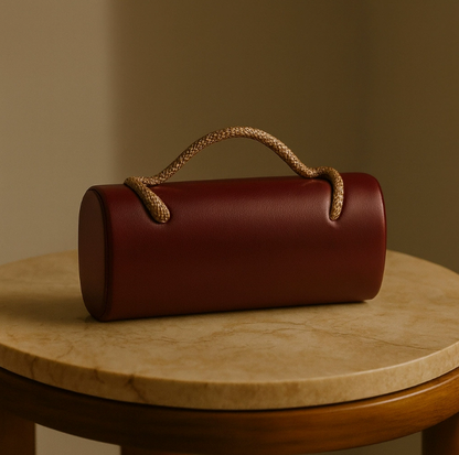 cylindrical leather-effect clutch with rope handle – VERDE