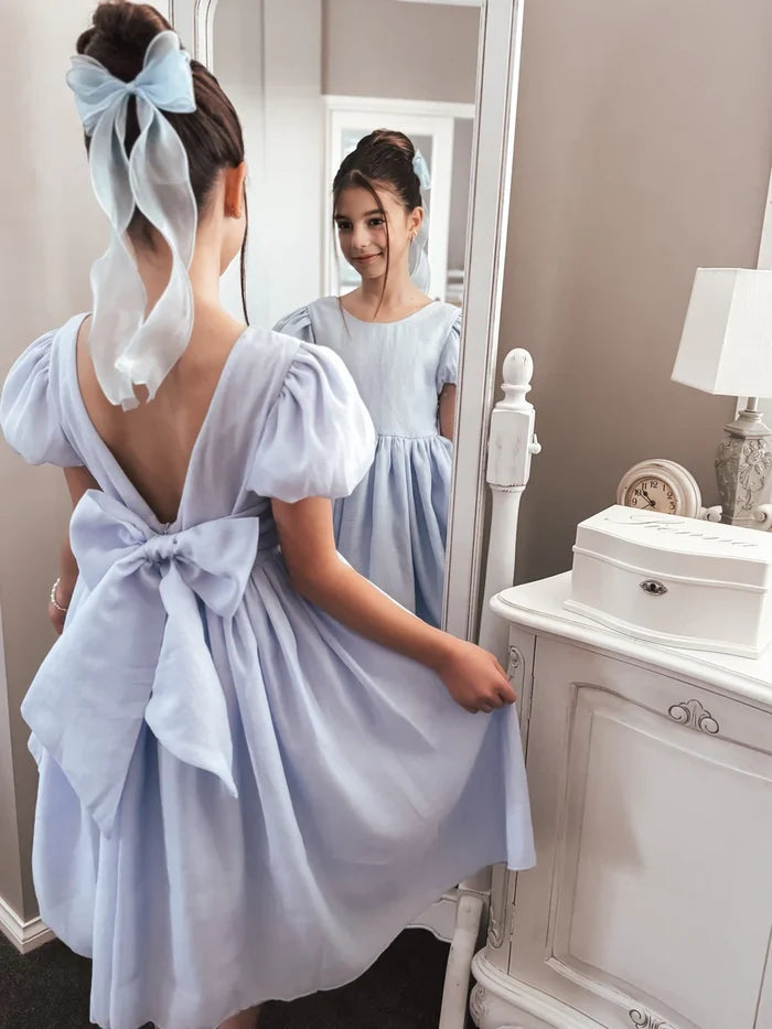 Delia Girls Light Blue Dress - Flower Girl Dress - A Little Lacey