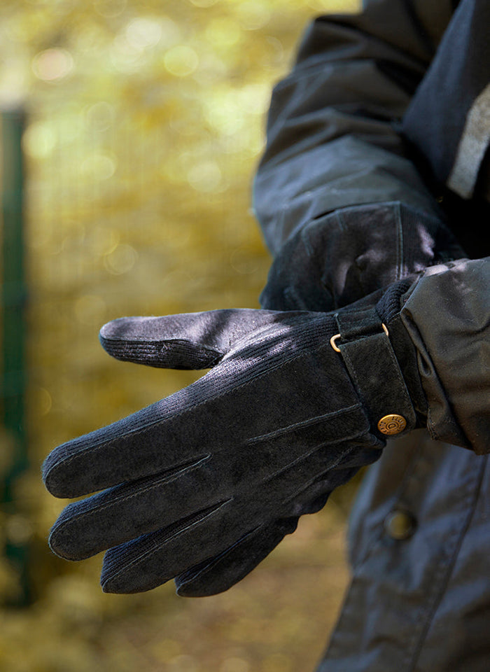DENTS CHESTER Men's Three-Point Fleece-Lined Suede Gloves