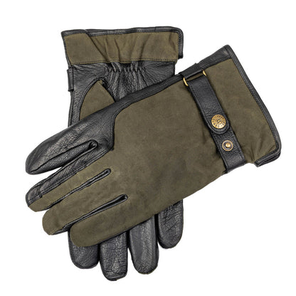 DENTS Crewkerne Men's Water-Resistant Thinsulate-Lined Imitation Deerskin Leather Gloves with Waxed Cotton