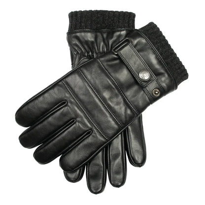 DENTS Skipton Men's Water-Resistant Faux Fur-Lined Leather Gloves with Stitch Detail and Knitted Cuffs