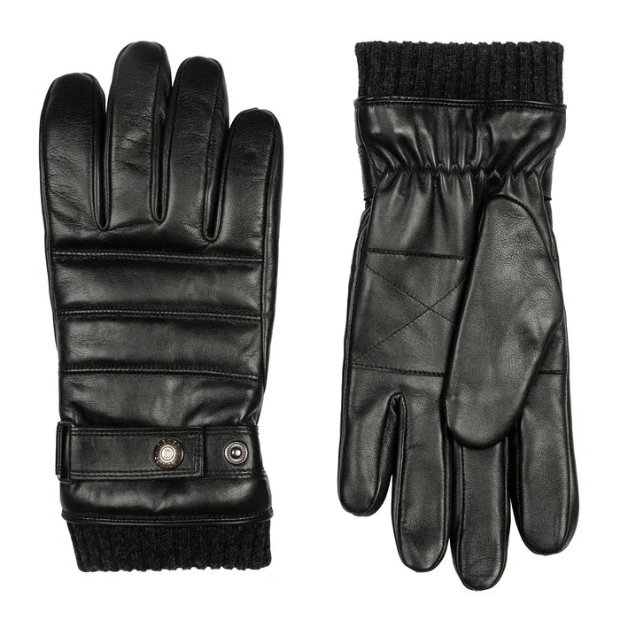 DENTS Skipton Men's Water-Resistant Faux Fur-Lined Leather Gloves with Stitch Detail and Knitted Cuffs