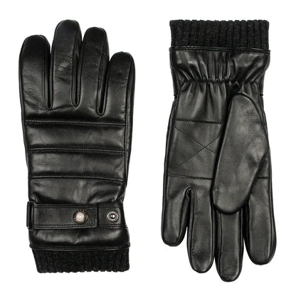 DENTS Skipton Men's Water-Resistant Faux Fur-Lined Leather Gloves with Stitch Detail and Knitted Cuffs
