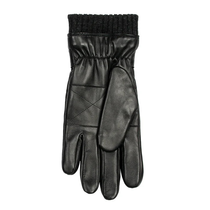 DENTS Skipton Men's Water-Resistant Faux Fur-Lined Leather Gloves with Stitch Detail and Knitted Cuffs