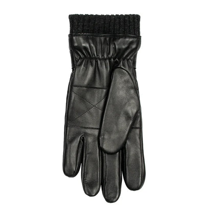 DENTS Skipton Men's Water-Resistant Faux Fur-Lined Leather Gloves with Stitch Detail and Knitted Cuffs