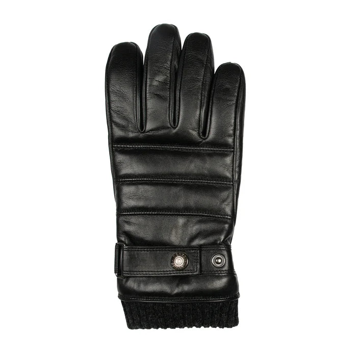 DENTS Skipton Men's Water-Resistant Faux Fur-Lined Leather Gloves with Stitch Detail and Knitted Cuffs