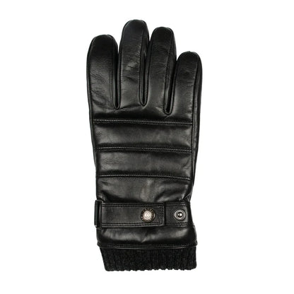 DENTS Skipton Men's Water-Resistant Faux Fur-Lined Leather Gloves with Stitch Detail and Knitted Cuffs
