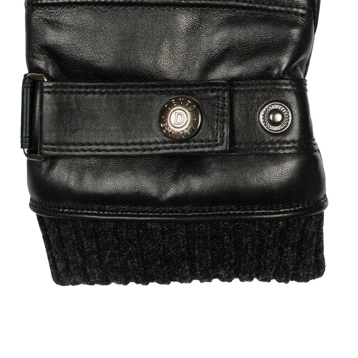 DENTS Skipton Men's Water-Resistant Faux Fur-Lined Leather Gloves with Stitch Detail and Knitted Cuffs