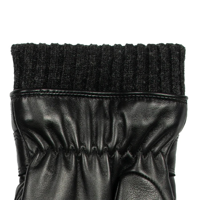 DENTS Skipton Men's Water-Resistant Faux Fur-Lined Leather Gloves with Stitch Detail and Knitted Cuffs
