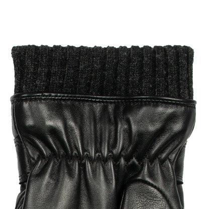DENTS Skipton Men's Water-Resistant Faux Fur-Lined Leather Gloves with Stitch Detail and Knitted Cuffs
