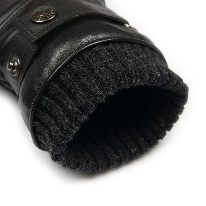 DENTS Skipton Men's Water-Resistant Faux Fur-Lined Leather Gloves with Stitch Detail and Knitted Cuffs