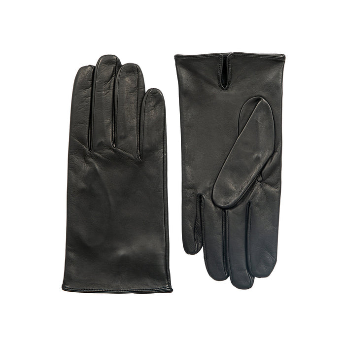 Pair of black leather gloves on a white background
